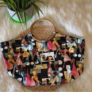 Neiman Marcus Small tote Purse with wood handles